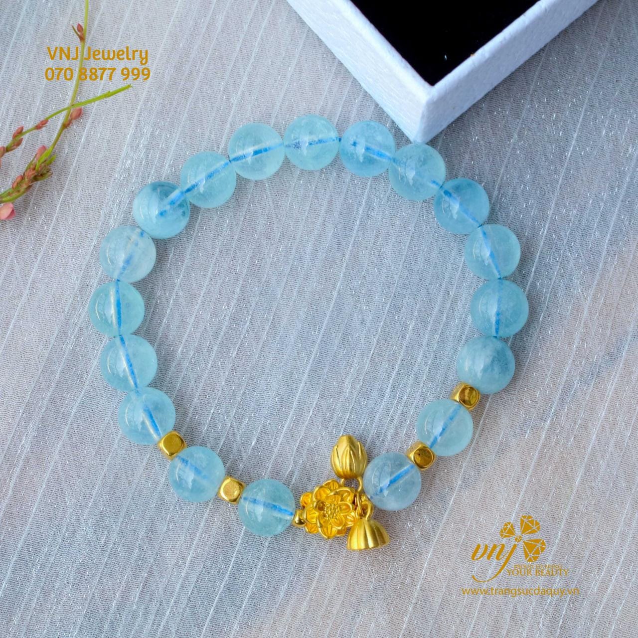 Vòng Aquamarine Mix Charm Sen Vàng 24K VCA9