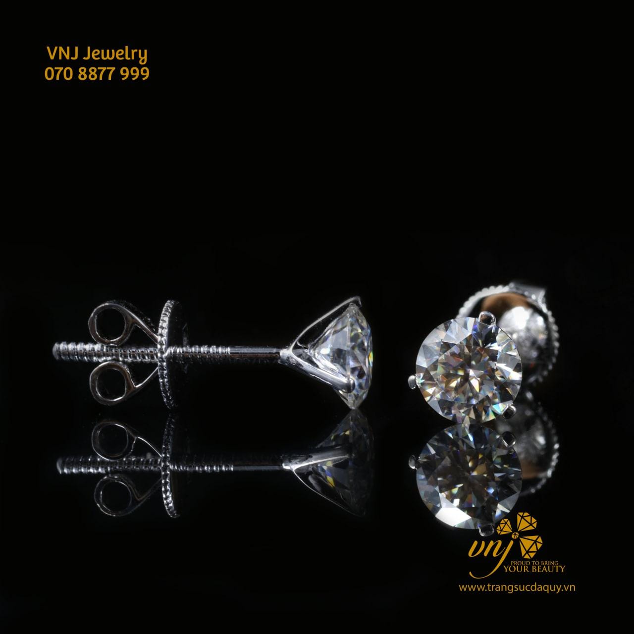 Bông Tai Moissanite Ba Chấu BTMS6