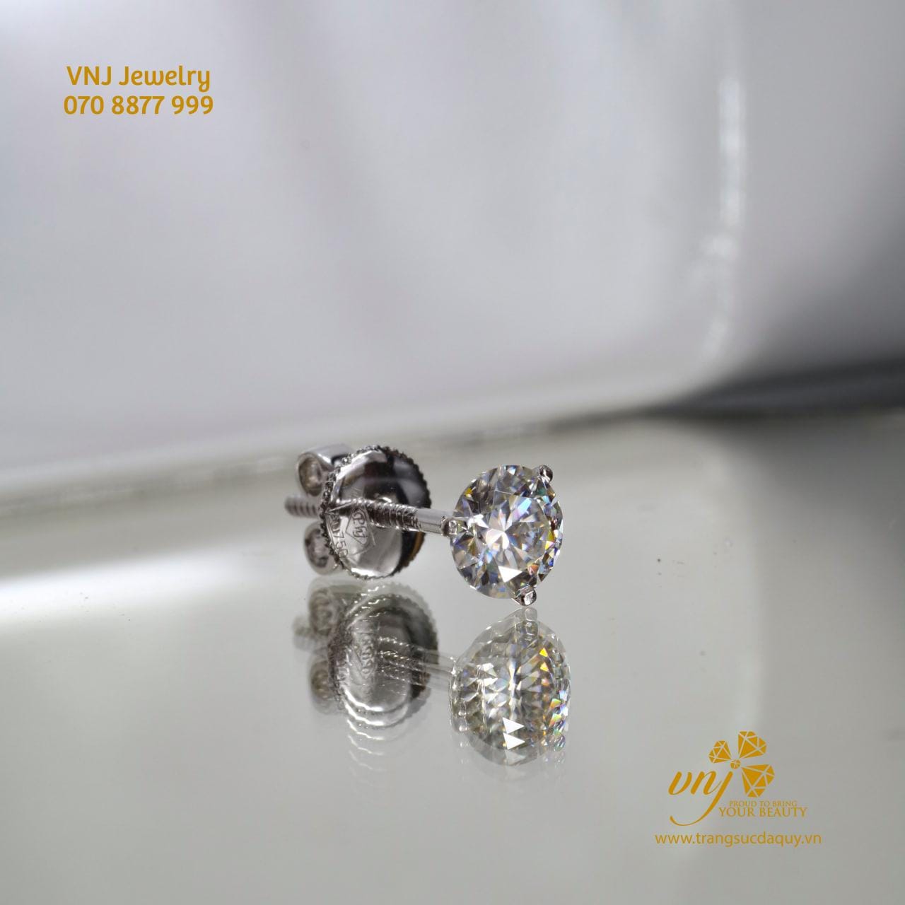 Bông Tai Moissanite Ba Chấu BTMS6
