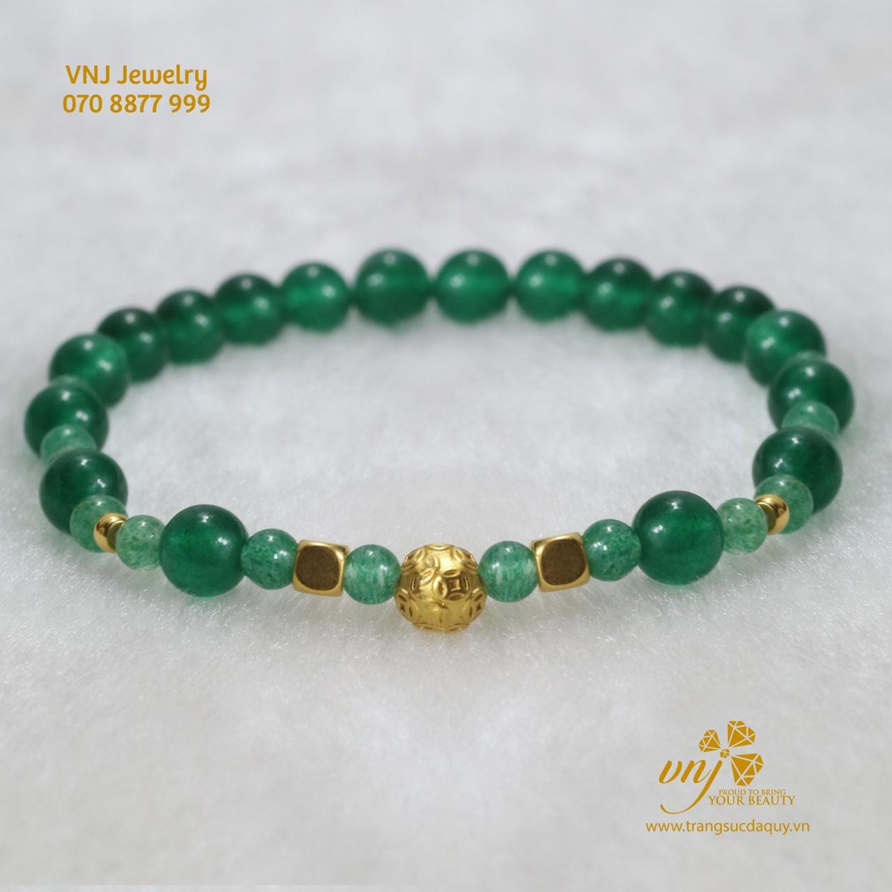 Chuỗi Thạch Anh Dâu Xanh Mix Charm Vàng 24K VDQX3