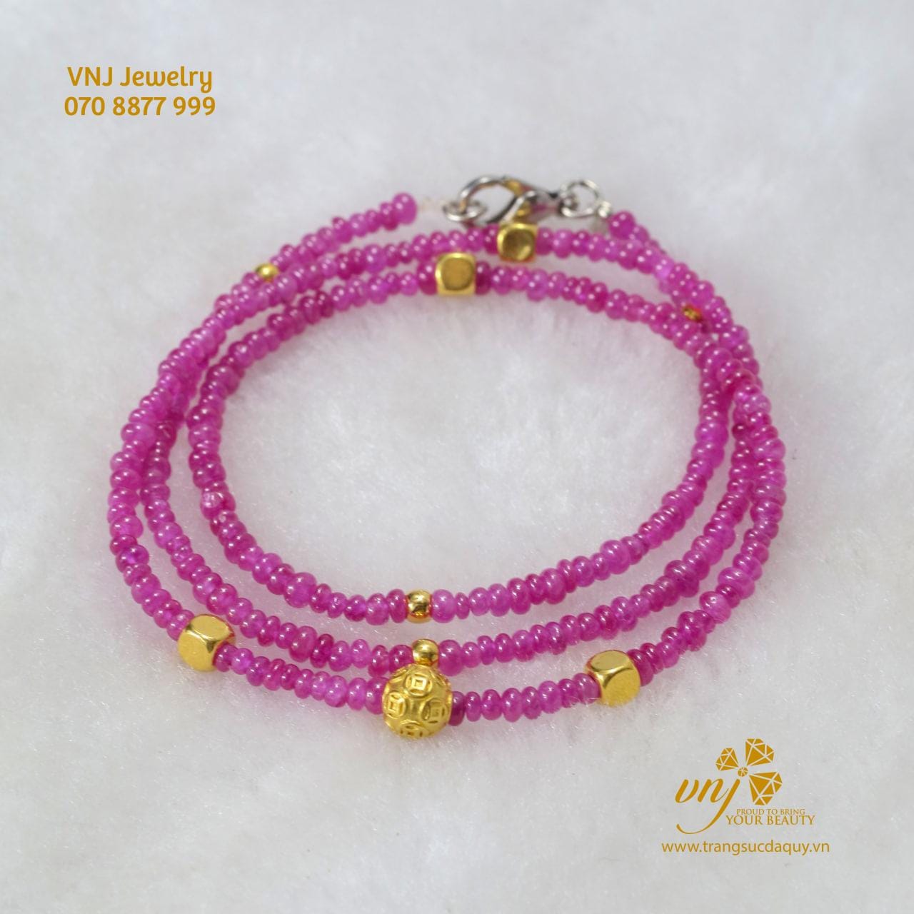 Chuỗi Vòng Ruby Mix Charm Vàng 24K VCR16