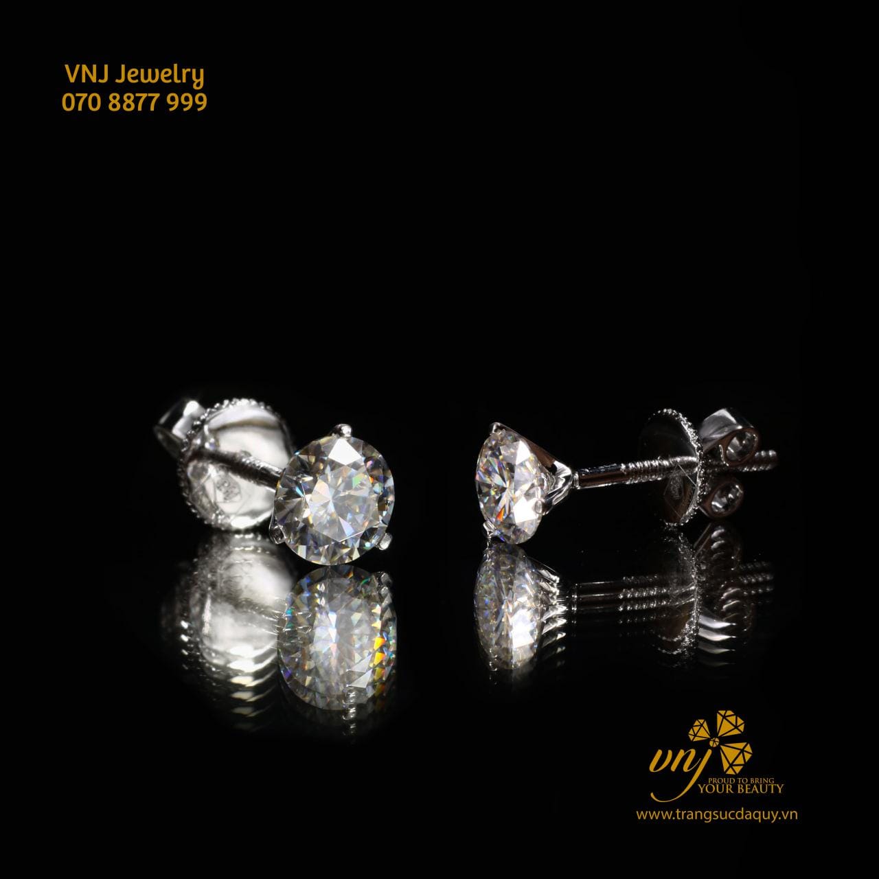 Bông Tai Moissanite Ba Chấu BTMS6