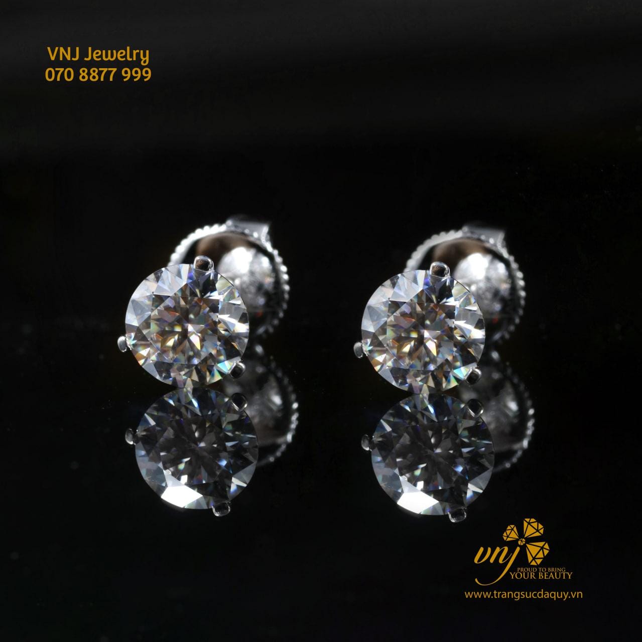 Bông Tai Moissanite Ba Chấu BTMS6