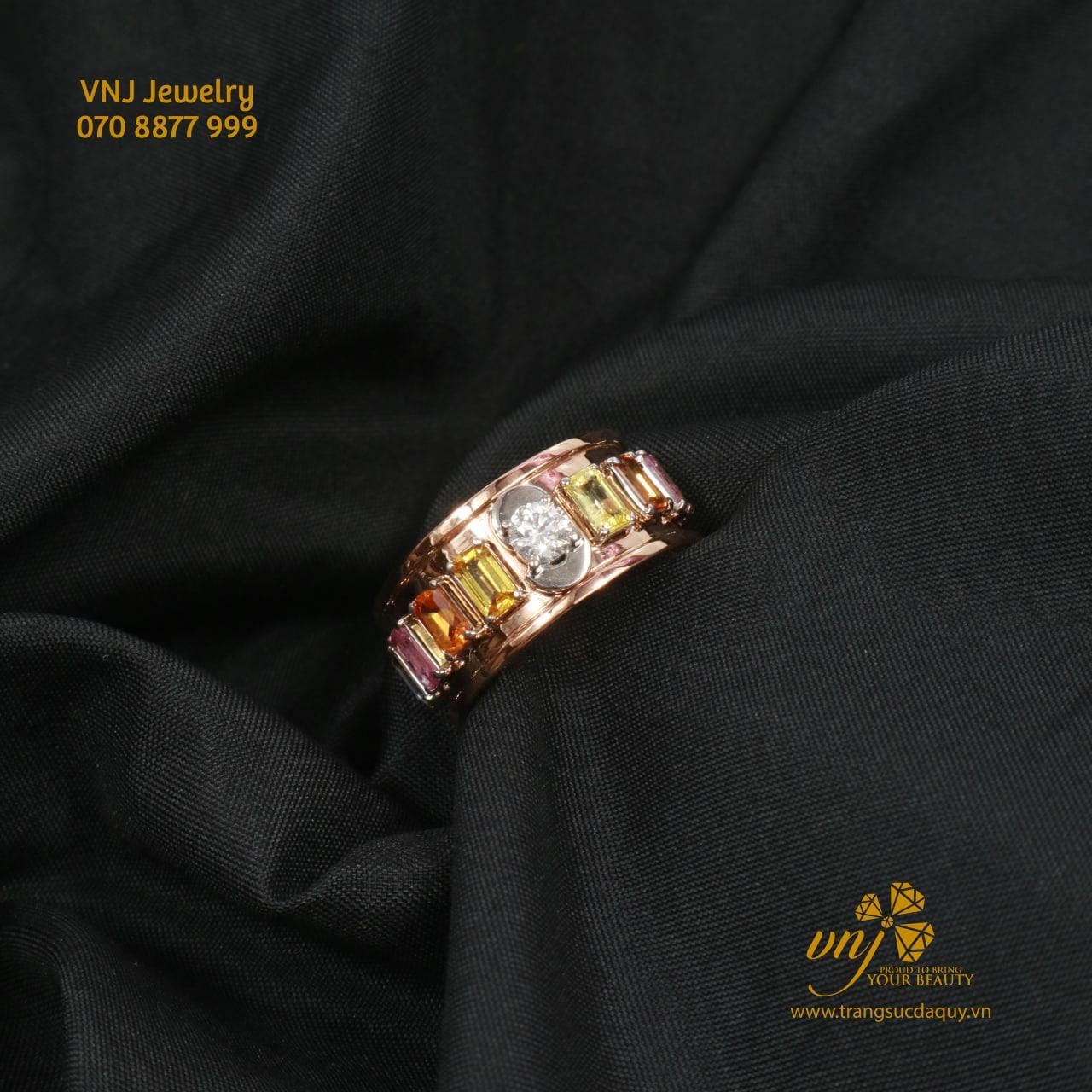 Nhẫn Sapphire Đa Sắc Đính Kim Cương NM87