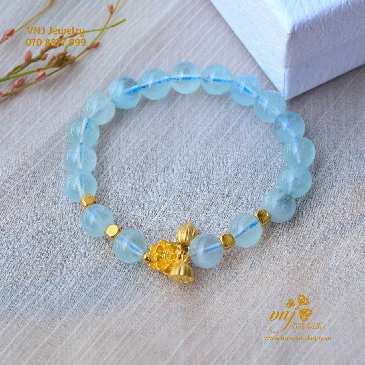 Vòng Aquamarine Mix Charm Sen Vàng 24K VCA9