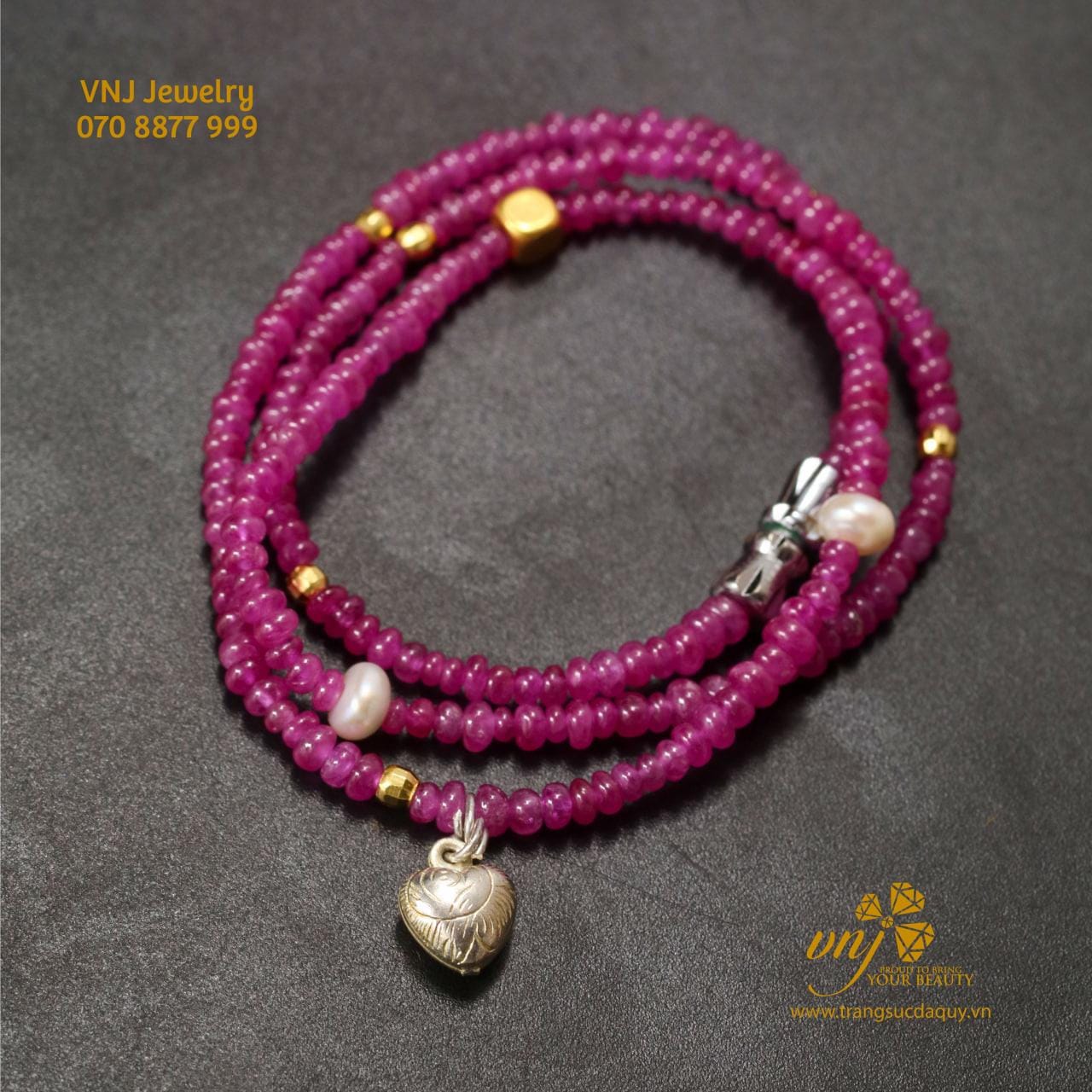 Chuỗi Vòng Ruby Mix Charm Vàng 24K VCR16