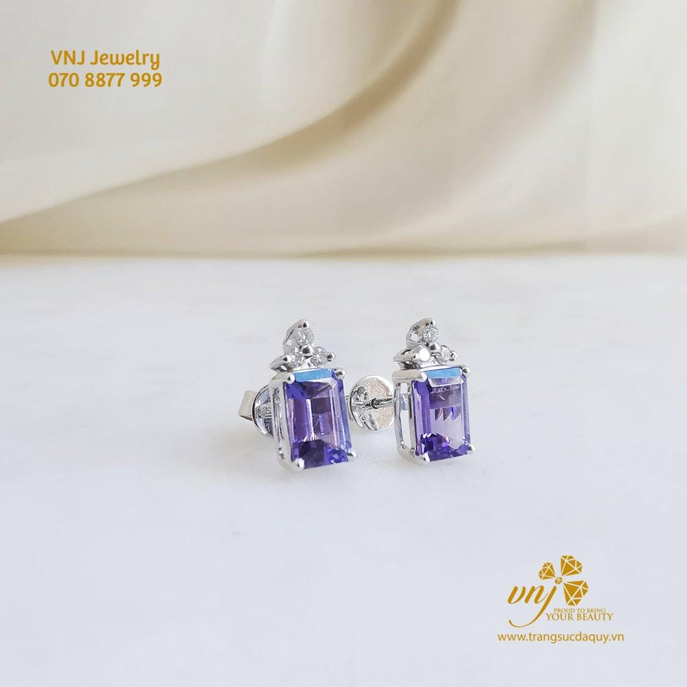 Bông Tai Tanzanite Mài Chữ Nhật BTTZ1