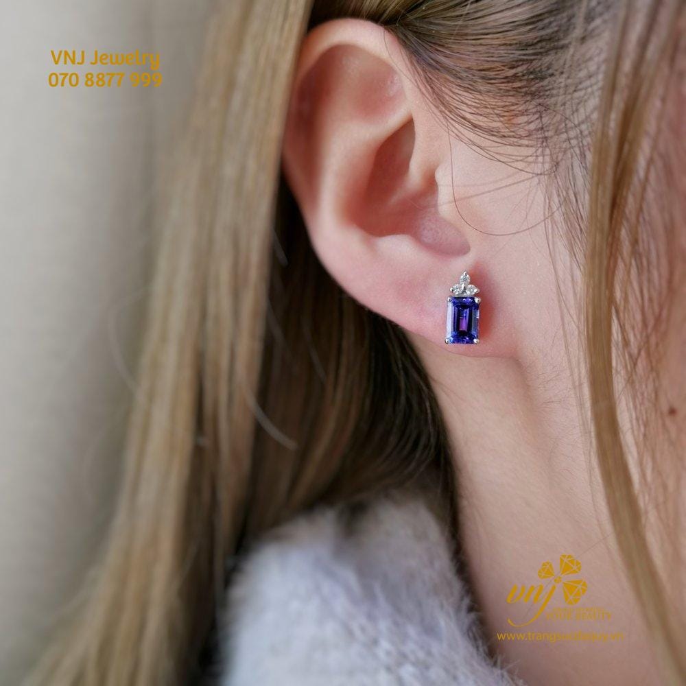 Bông Tai Tanzanite Mài Chữ Nhật BTTZ1