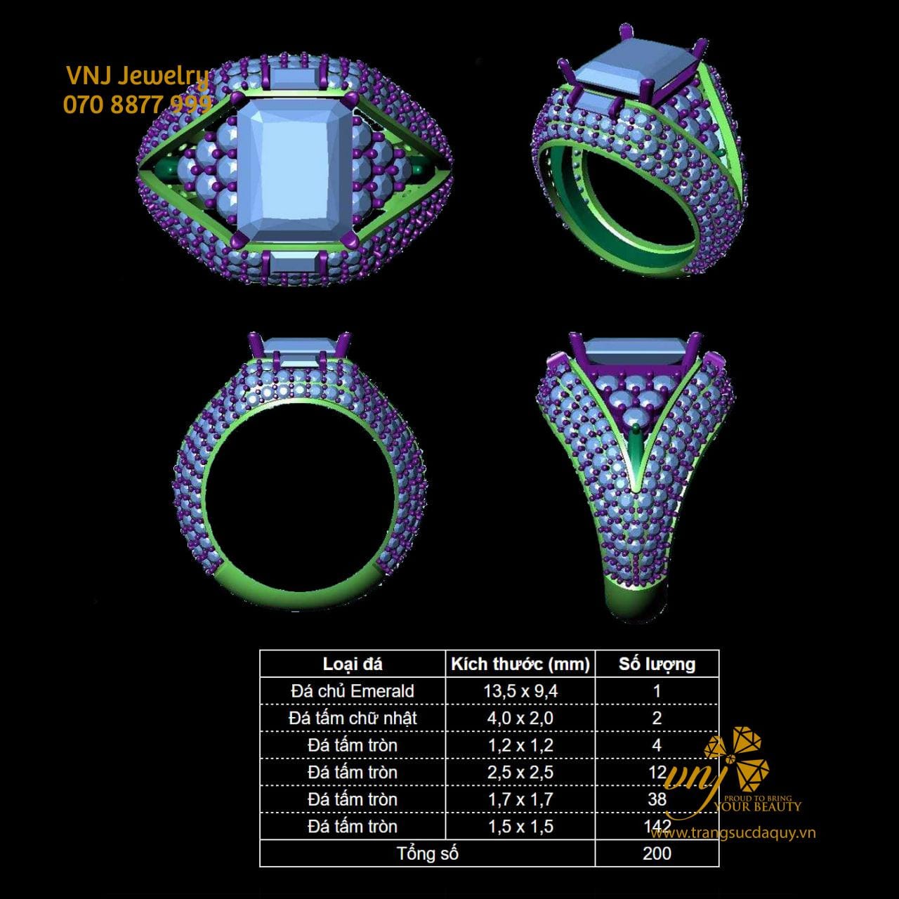 Nhẫn Đá Emerald Nam Nữ NWE7