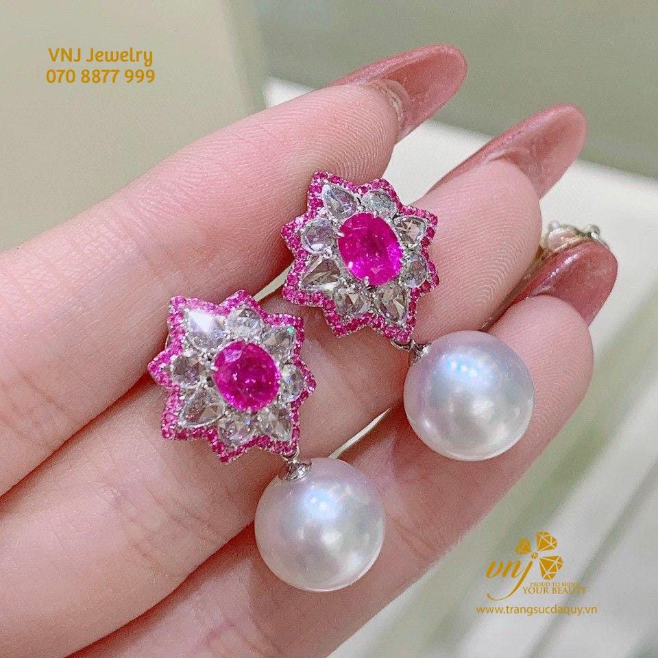 Bông Tai Ngọc Trai Mix Ruby BTNT21