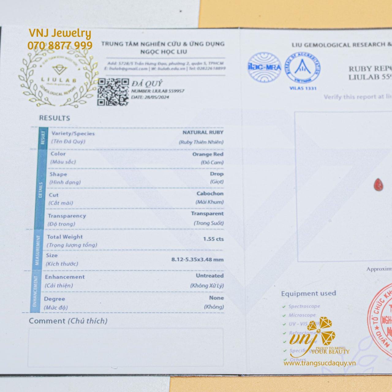 Ruby Đỏ Cắt Giọt Nước VJR38