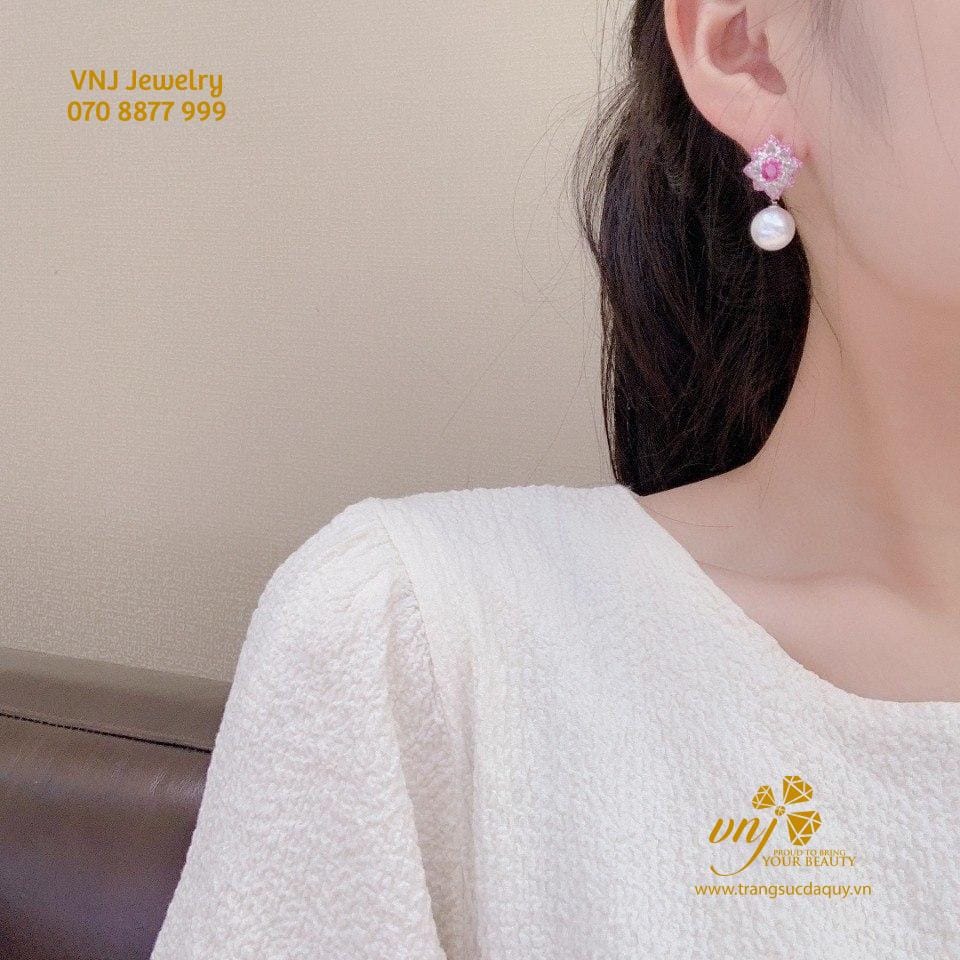 Bông Tai Ngọc Trai Mix Ruby BTNT21