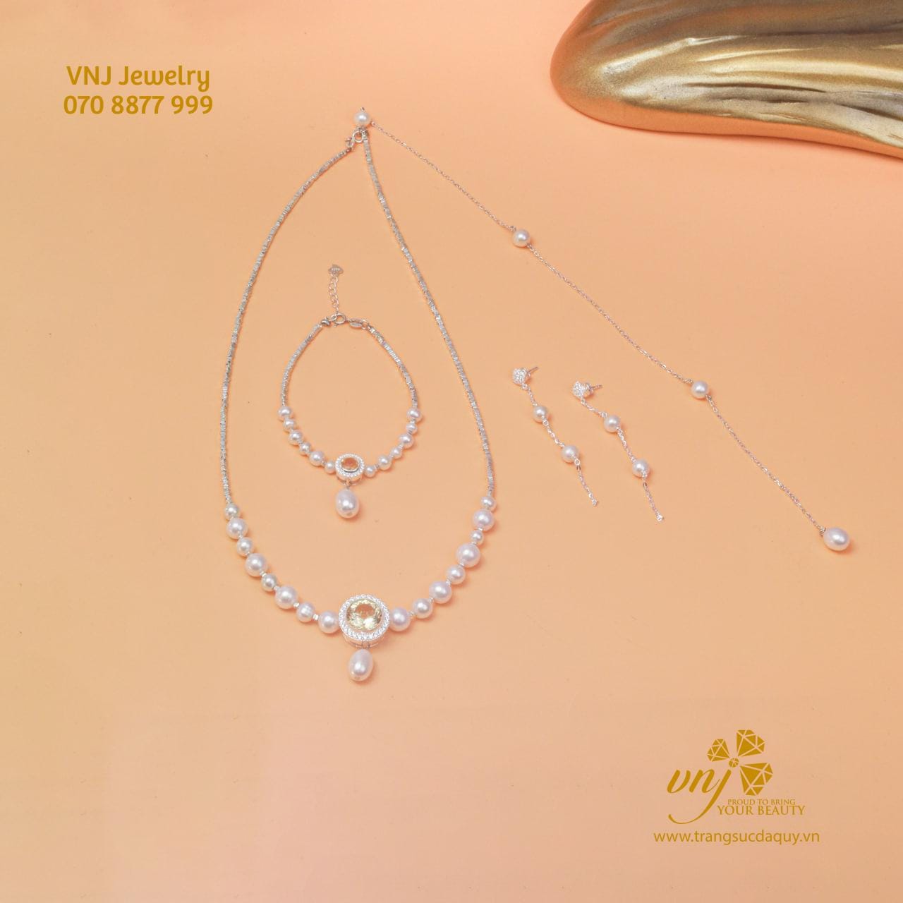 Bộ Trang Sức Ngọc Trai Mix Thạch Anh