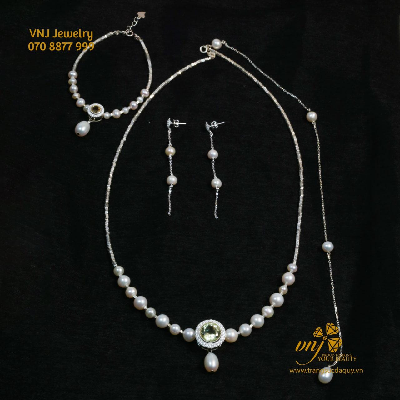 Bộ Trang Sức Ngọc Trai Mix Thạch Anh