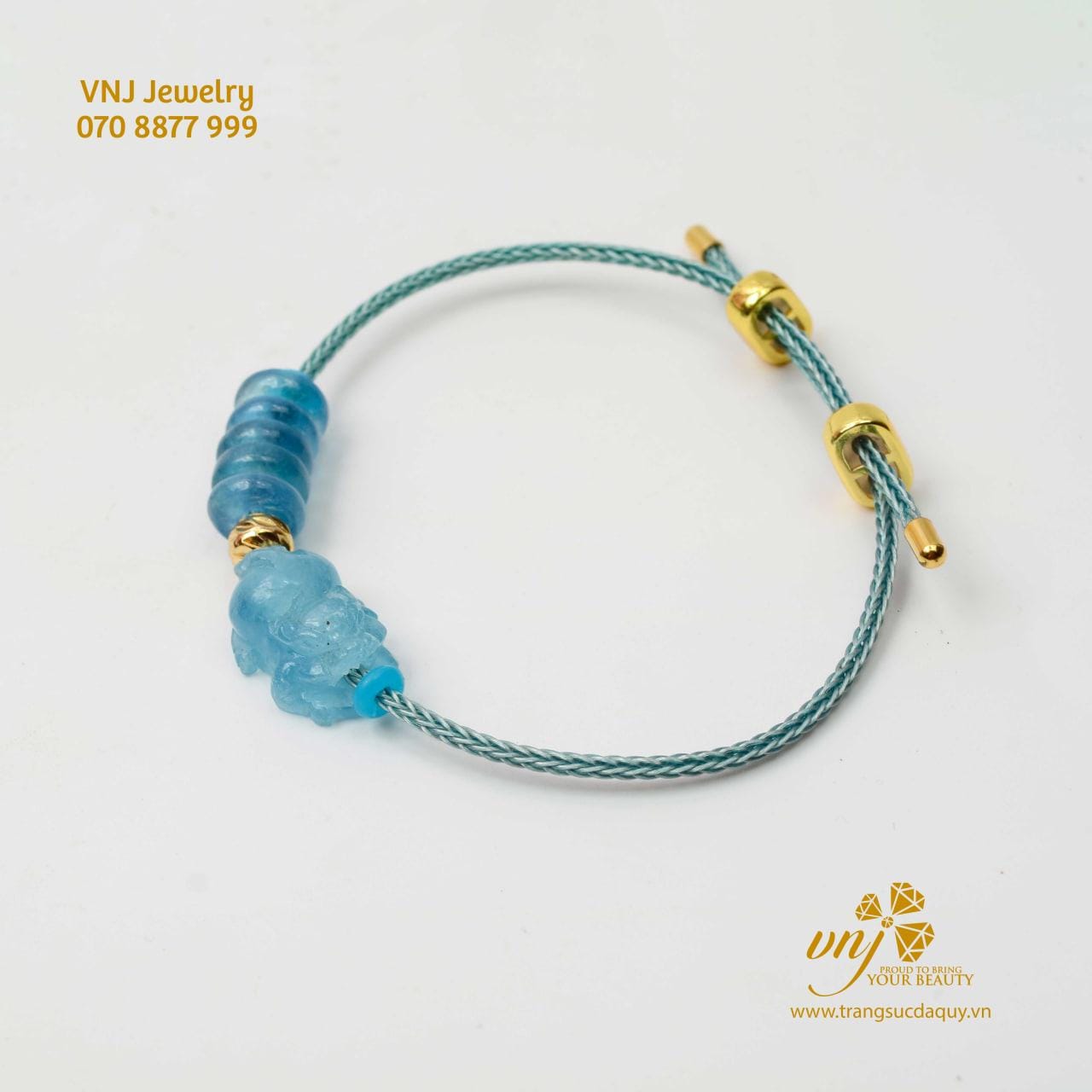 Vòng Tay Tỳ Hưu Mix Đồng Điếu Aquamarine