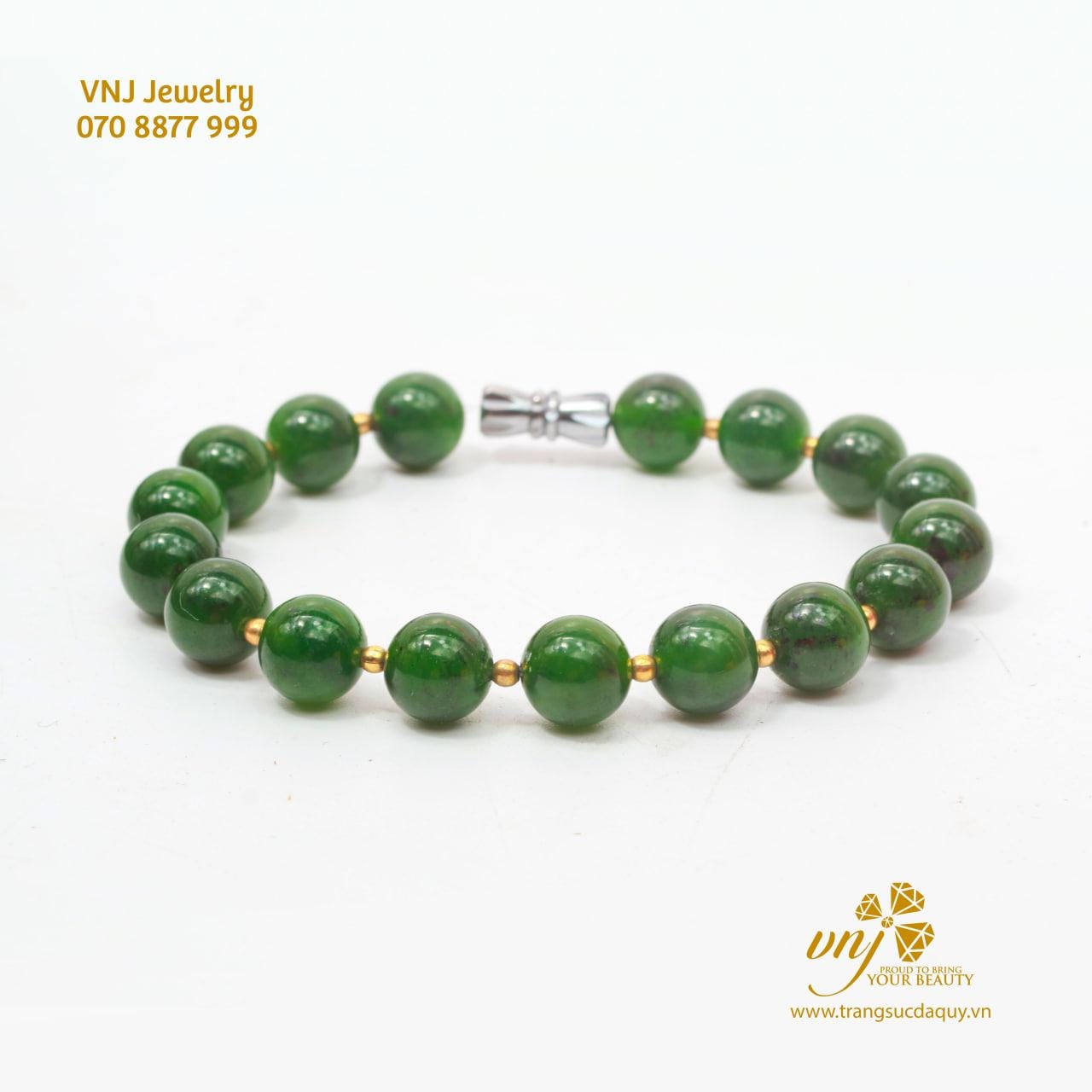 Vòng Tay Ngọc Bích Mix Charm Bi Vàng (4)