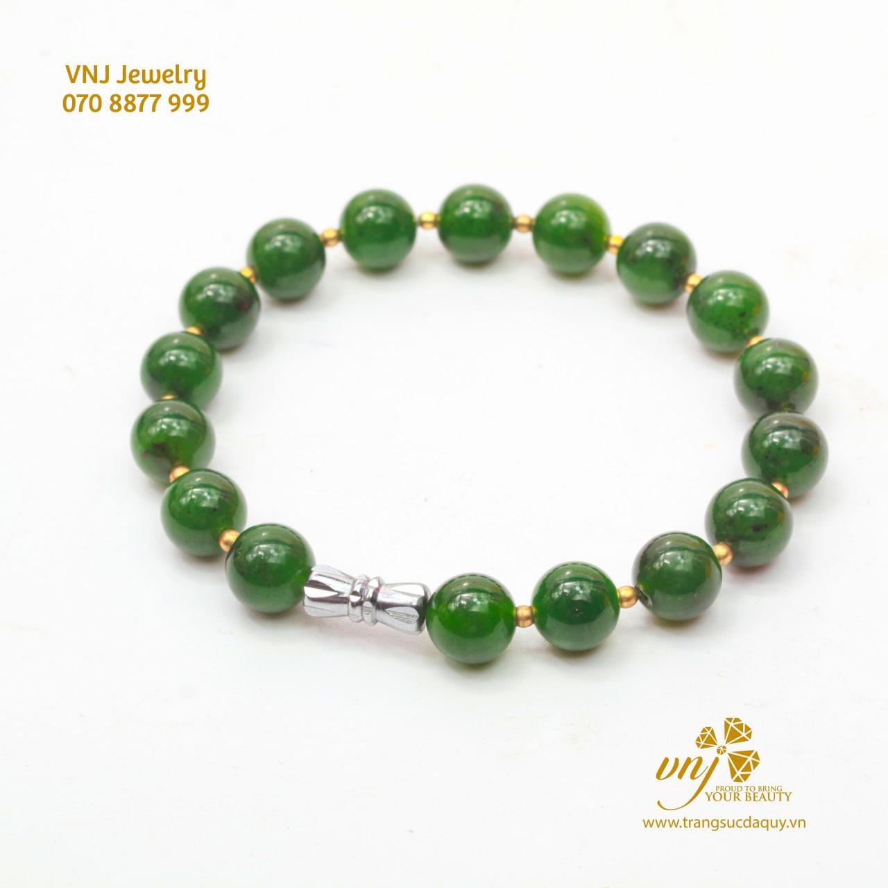 Vòng Tay Ngọc Bích Mix Charm Bi Vàng