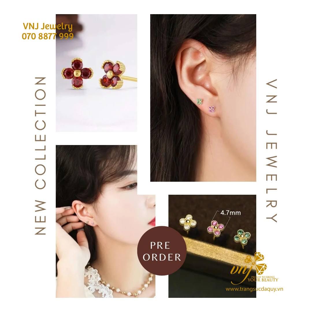 Bông Tai Cỏ 4 Lá đá Thiên Nhiên (3)