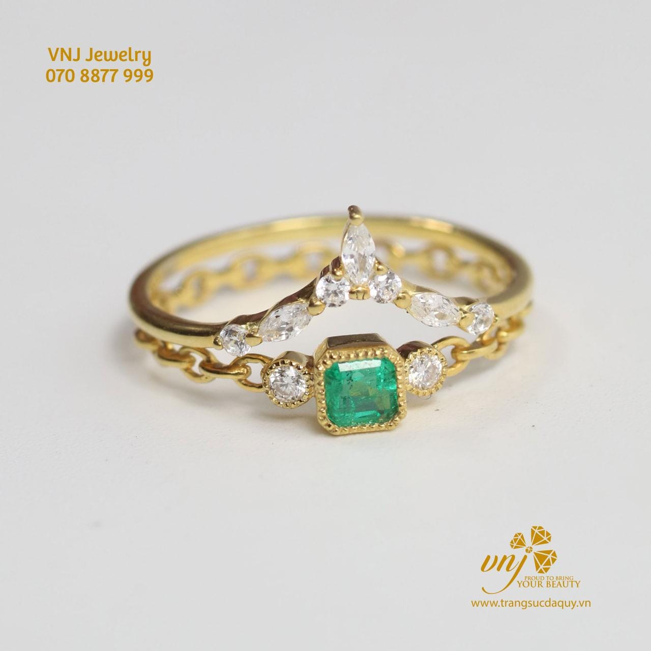 Combo 2 Nhẫn Vương Miện Đá Emerald Nwe10 (2)