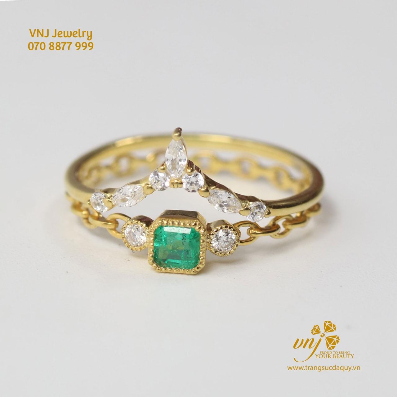 Combo 2 Nhẫn Vương Miện Đá Emerald Nwe10