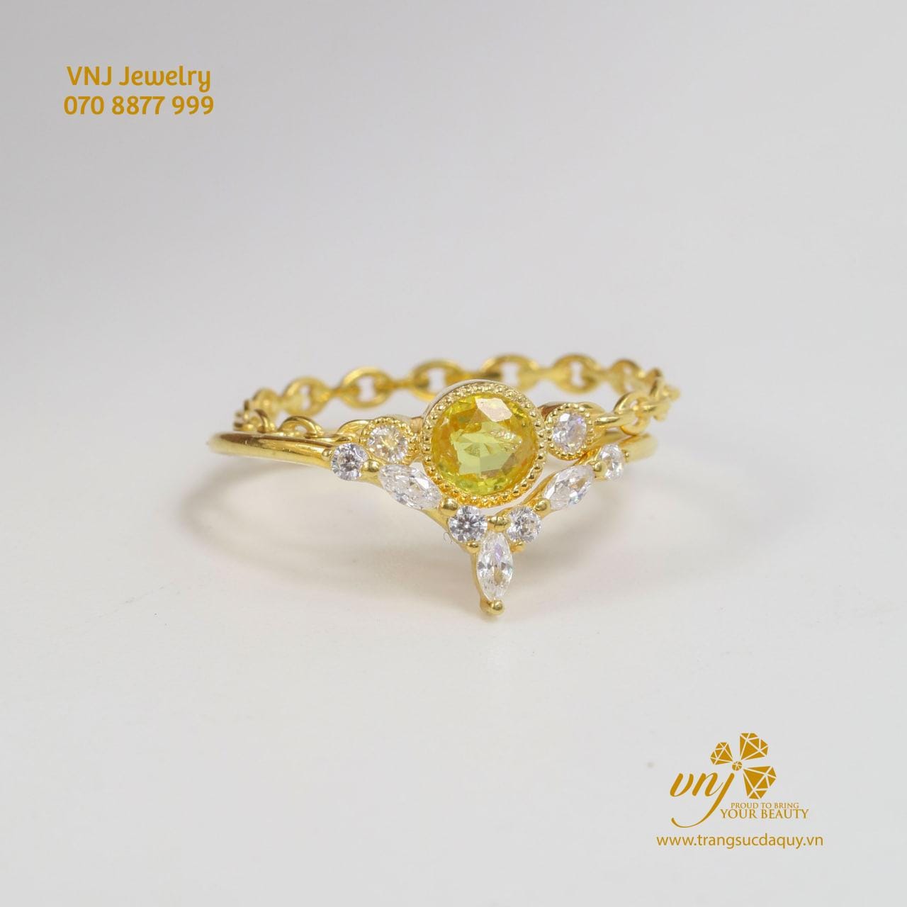 Combo Nhẫn Sapphire Vàng 2 Trong 1