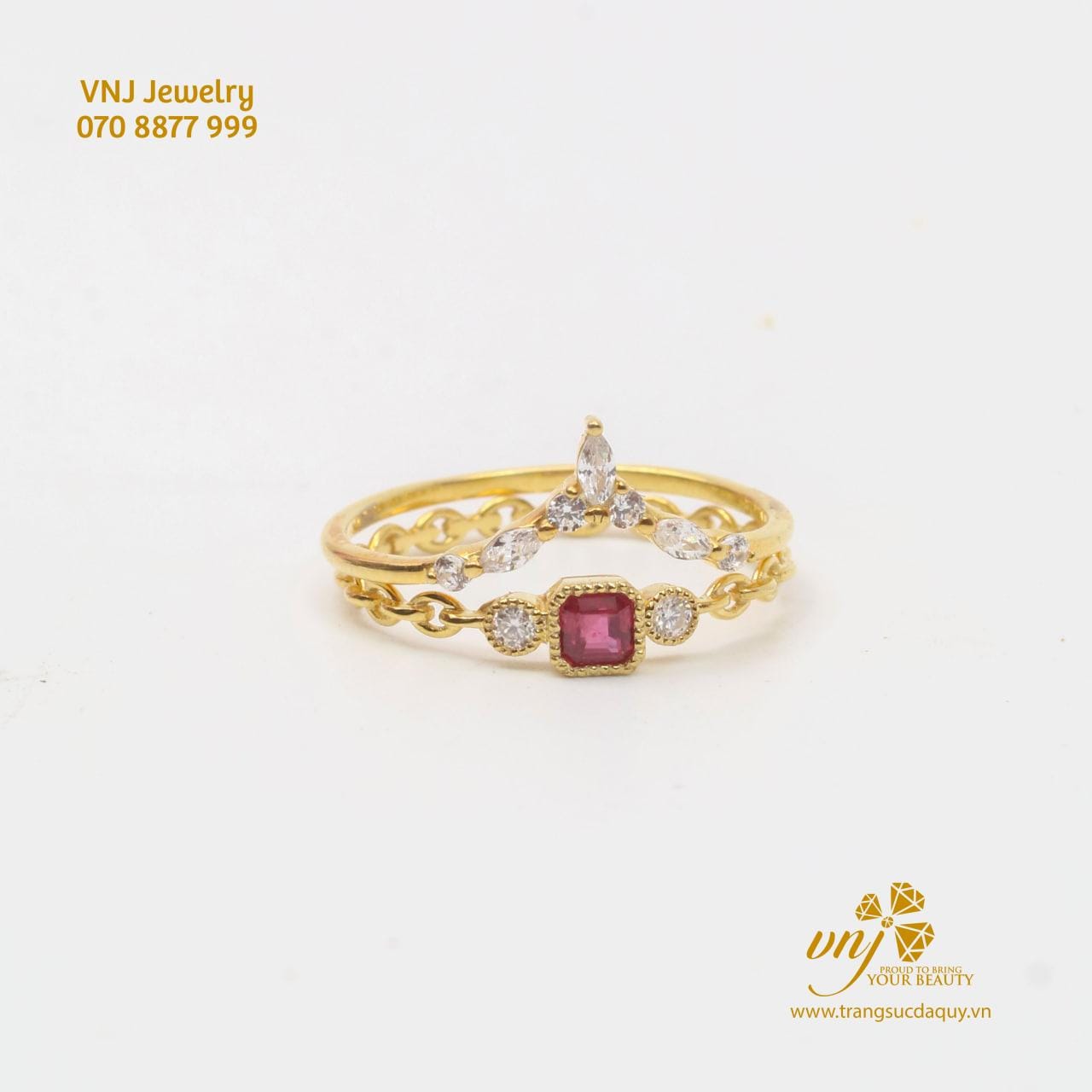 Combo 2 Nhẫn Vương Miện Đá Ruby NWR19