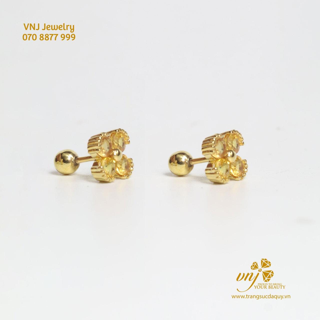 Bông Tai Sapphire Vàng Cỏ 4 Lá Tiny'24 Earings BTS22