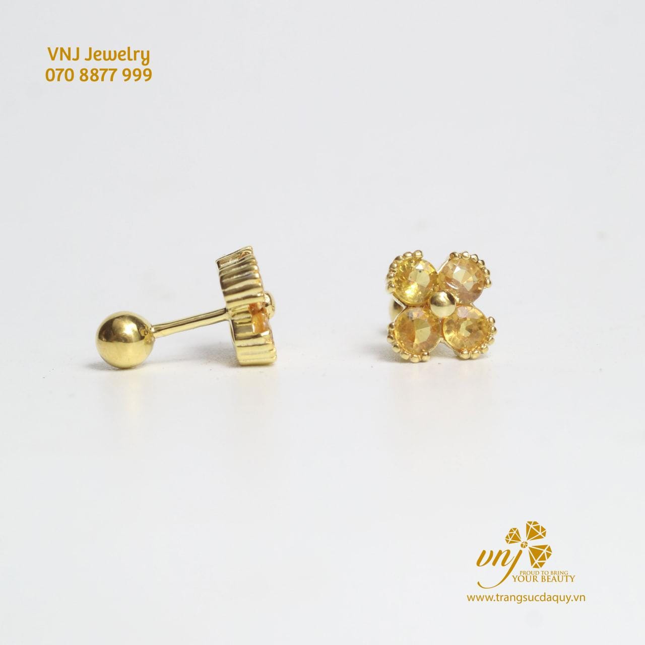 Bông Tai Sapphire Vàng Cỏ 4 Lá Tiny'24 Earings BTS22