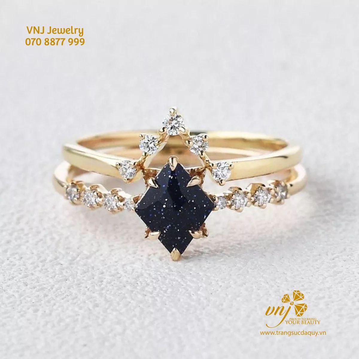 Nhẫn Double Đá Sapphire Đen NWS35