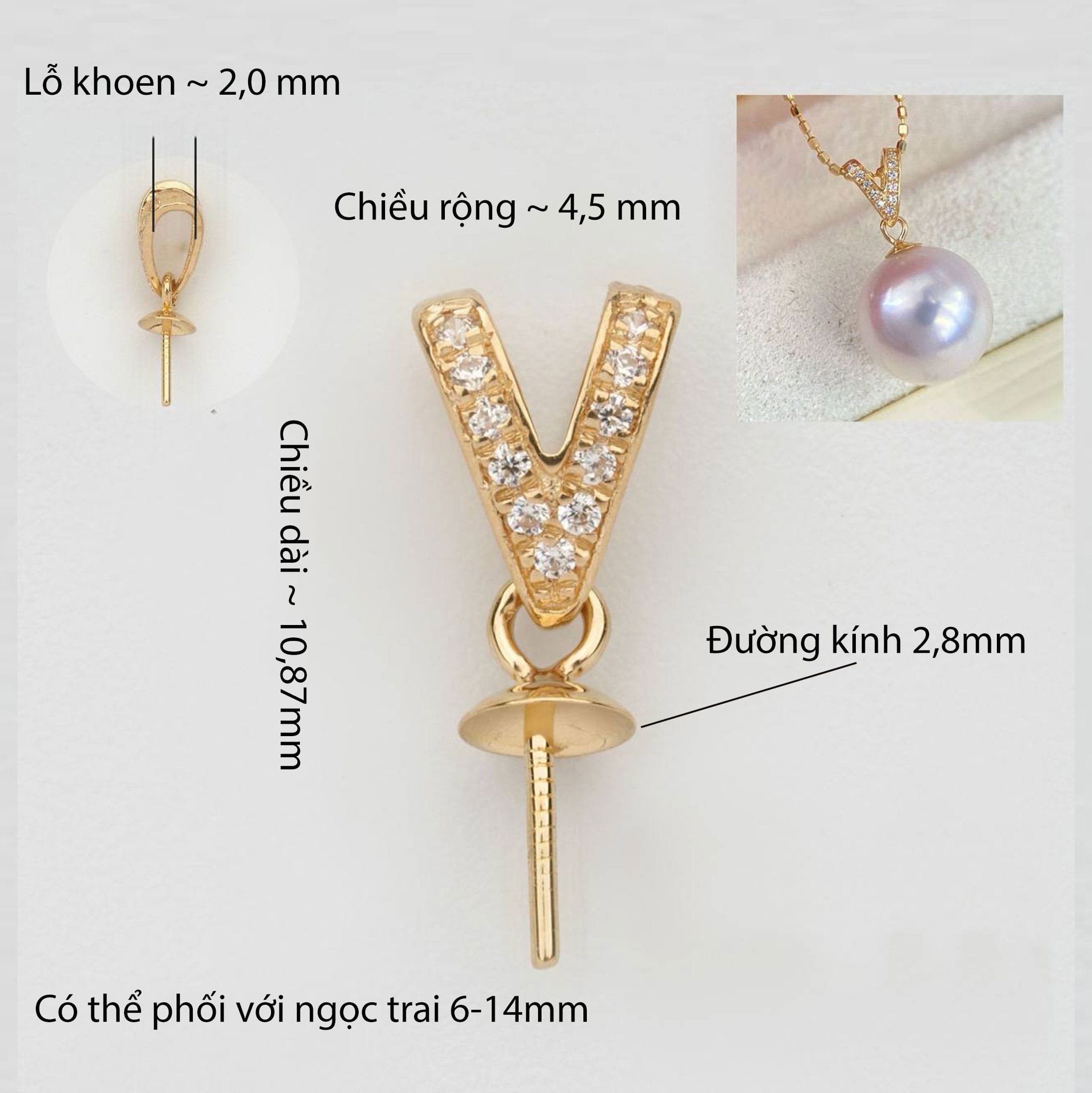 Khoen Treo Mặt Dây Chuyền Ngọc Trai Vàng 18k