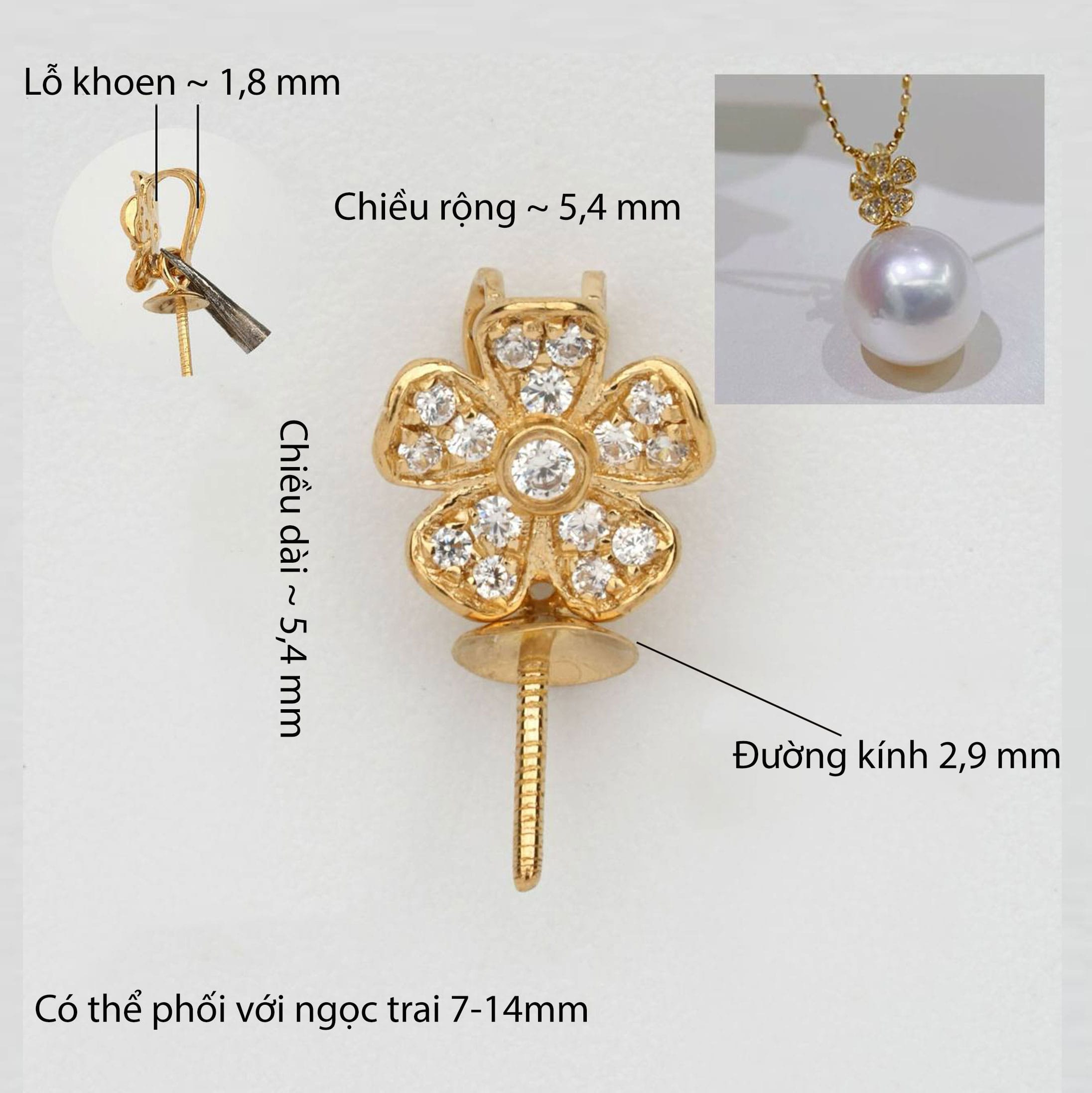 Khoen Treo Mặt Dây Chuyền Ngọc Trai Vàng 18k