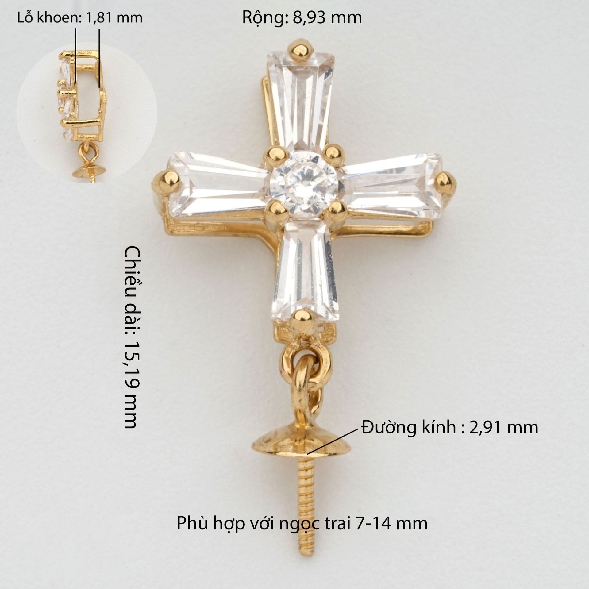 Khoen Treo Mặt Dây Chuyền Ngọc Trai Vàng 18k