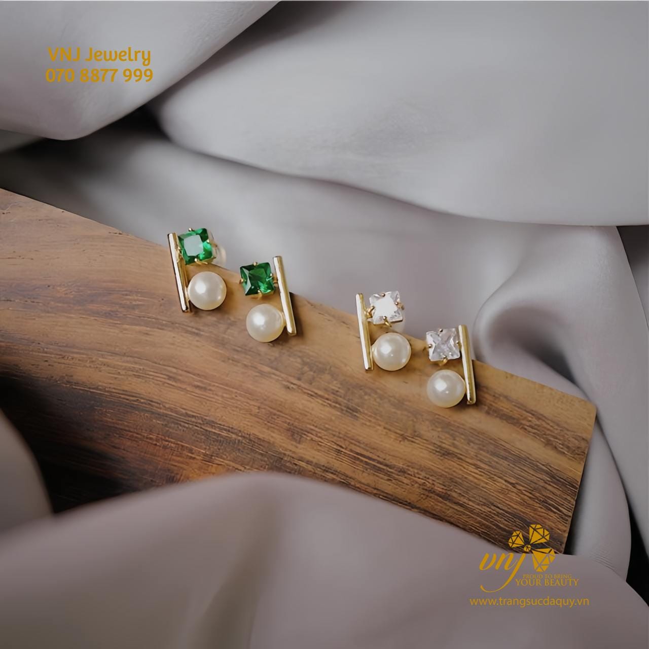 Bông Tai Ngọc Trai Mix Emerald BTE6