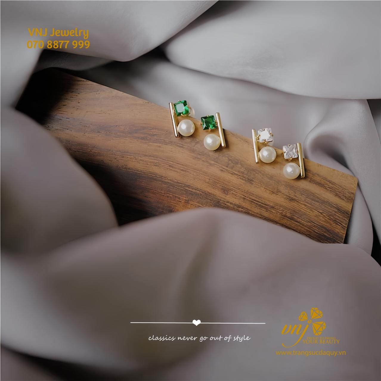 Bông Tai Ngọc Trai Mix Emerald BTE6