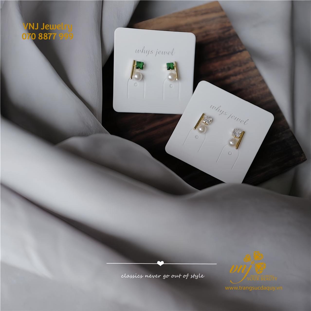 Bông Tai Ngọc Trai Mix Emerald BTE6