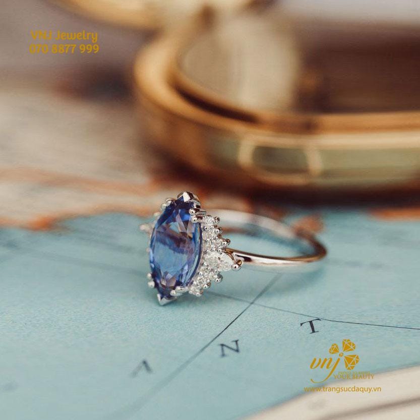Nhẫn Sapphire Marquise Vàng Trắng NWS50