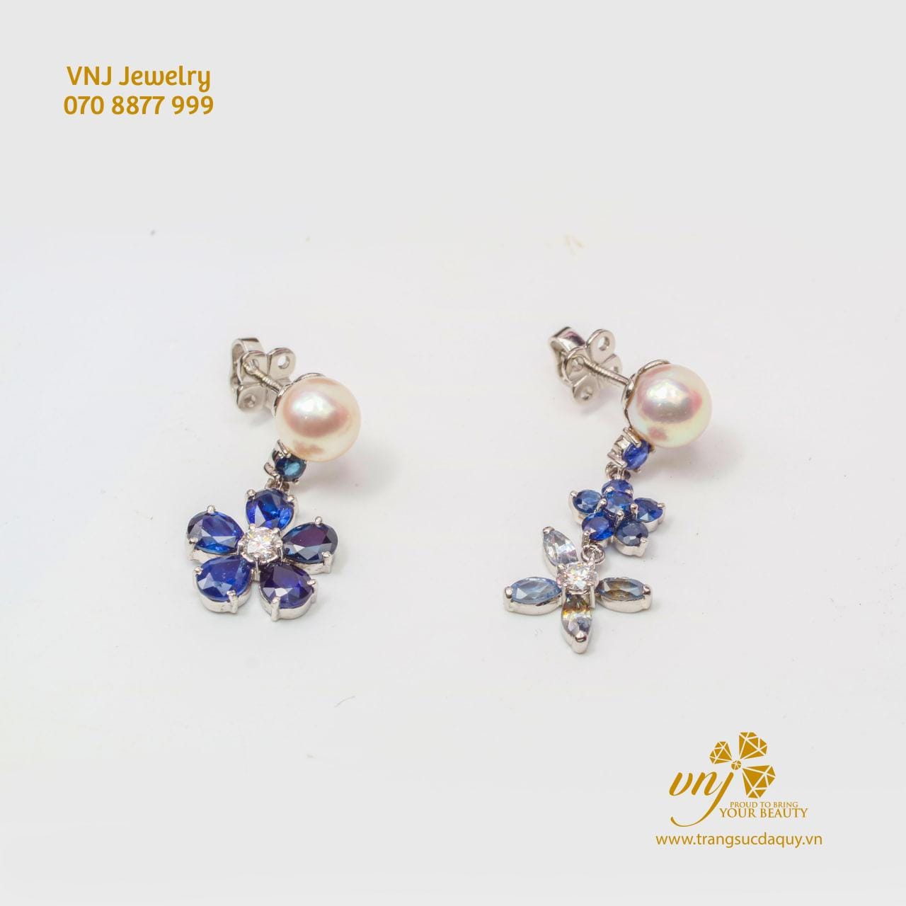 Bông Tai Ngọc Trai Mix Sapphire Btn29