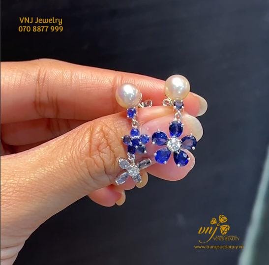 Bông Tai Ngọc Trai Mix Sapphire