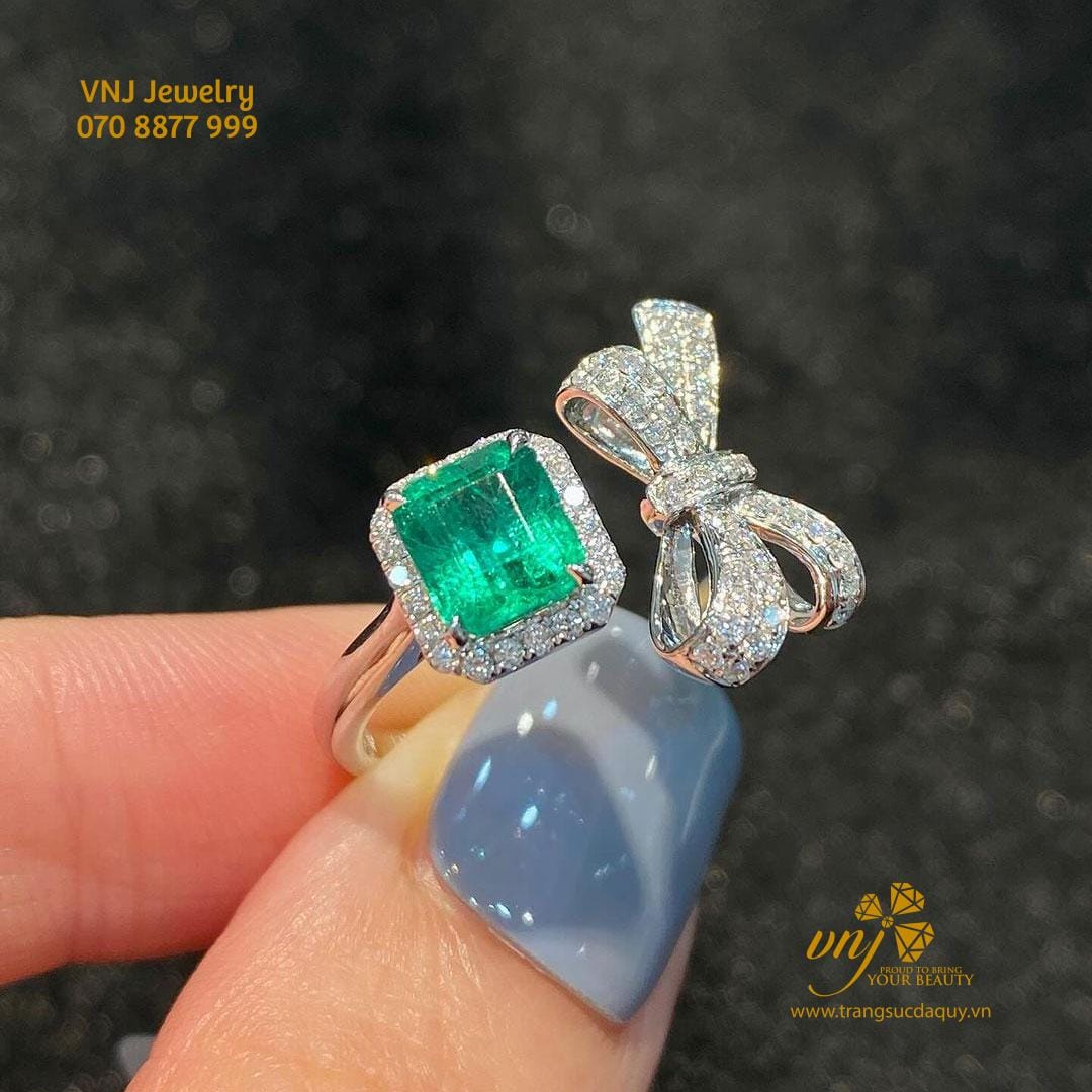 Nhẫn Halo Emerald Open Ring Nwe16 (4)