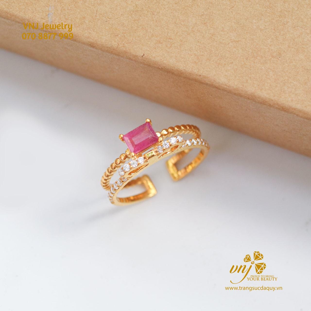 Nhẫn Tourmaline đỏ Thiên Nhiên