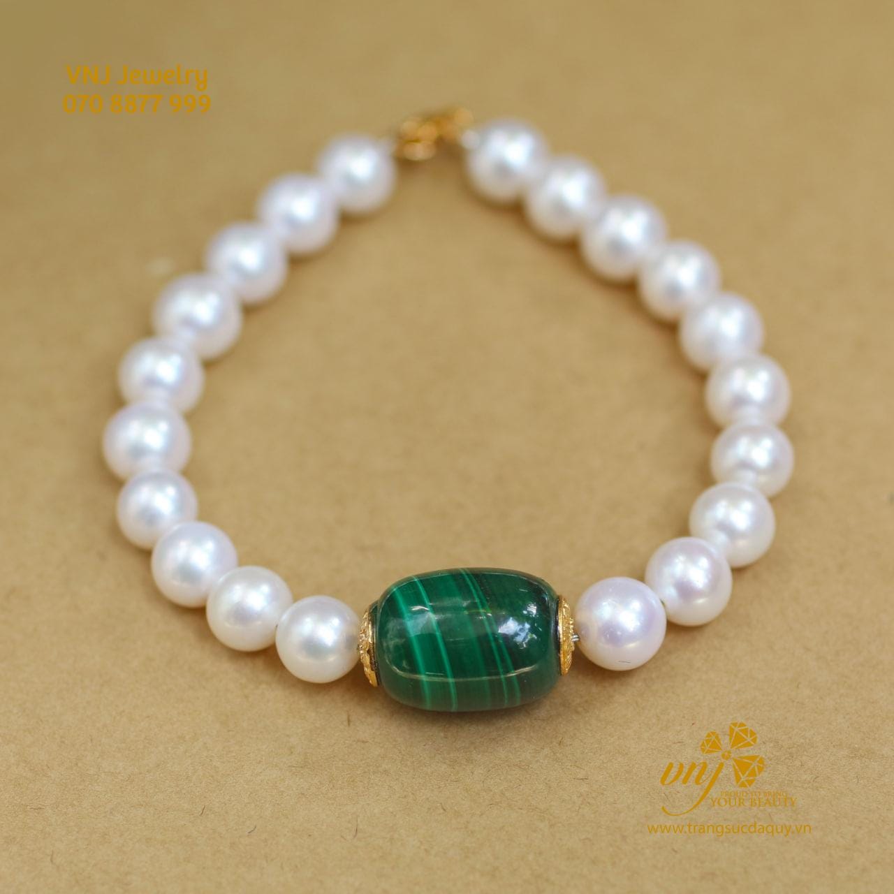 Vòng Tay Ngọc Trai Mix Malachite Vcnt20 (2)