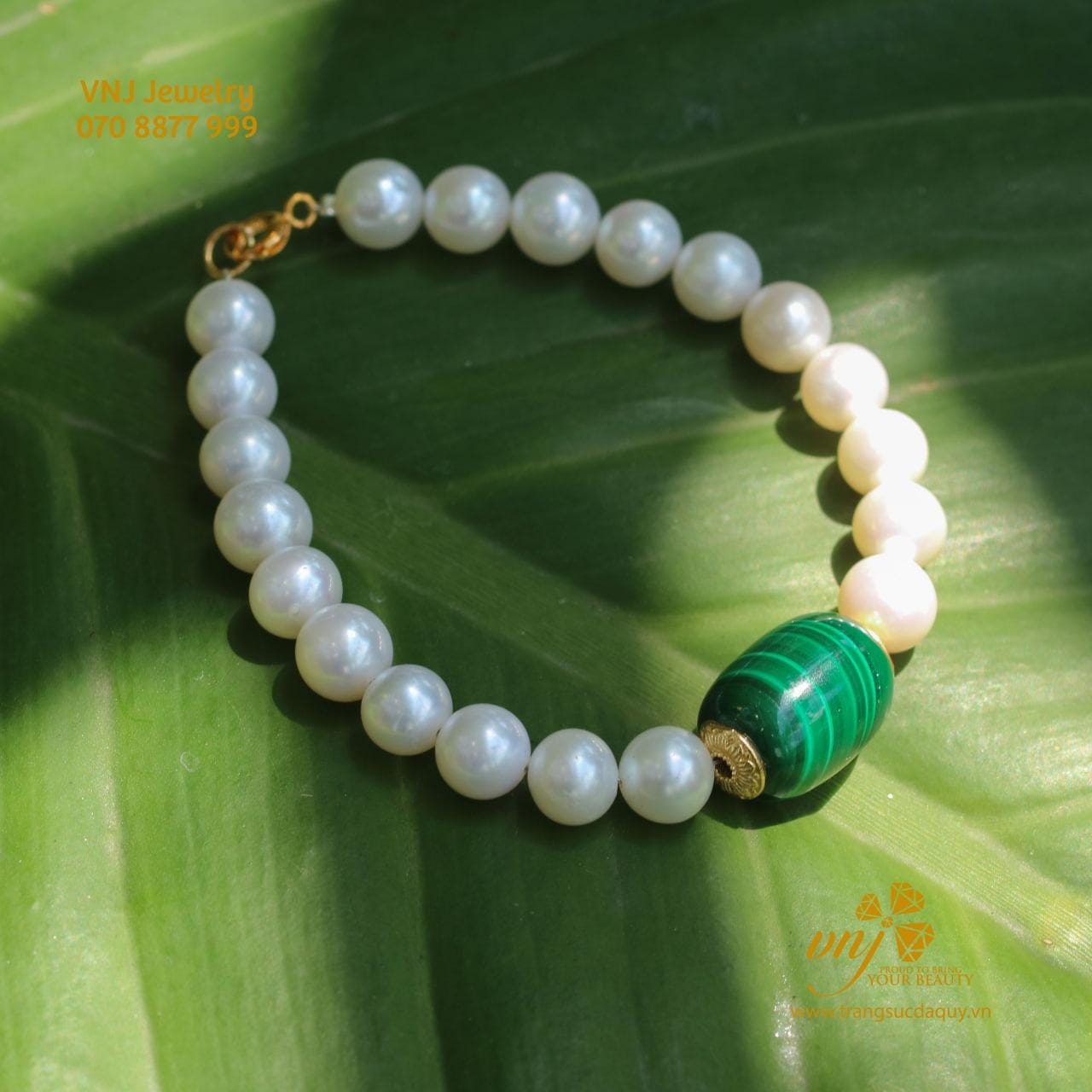 Vòng Tay Ngọc Trai Mix Malachite Vcnt20 (3)