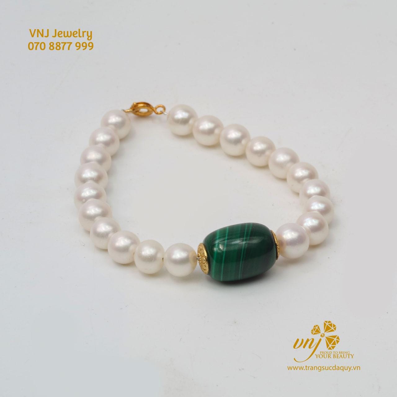 Vòng Tay Ngọc Trai Mix Malachite Vcnt20