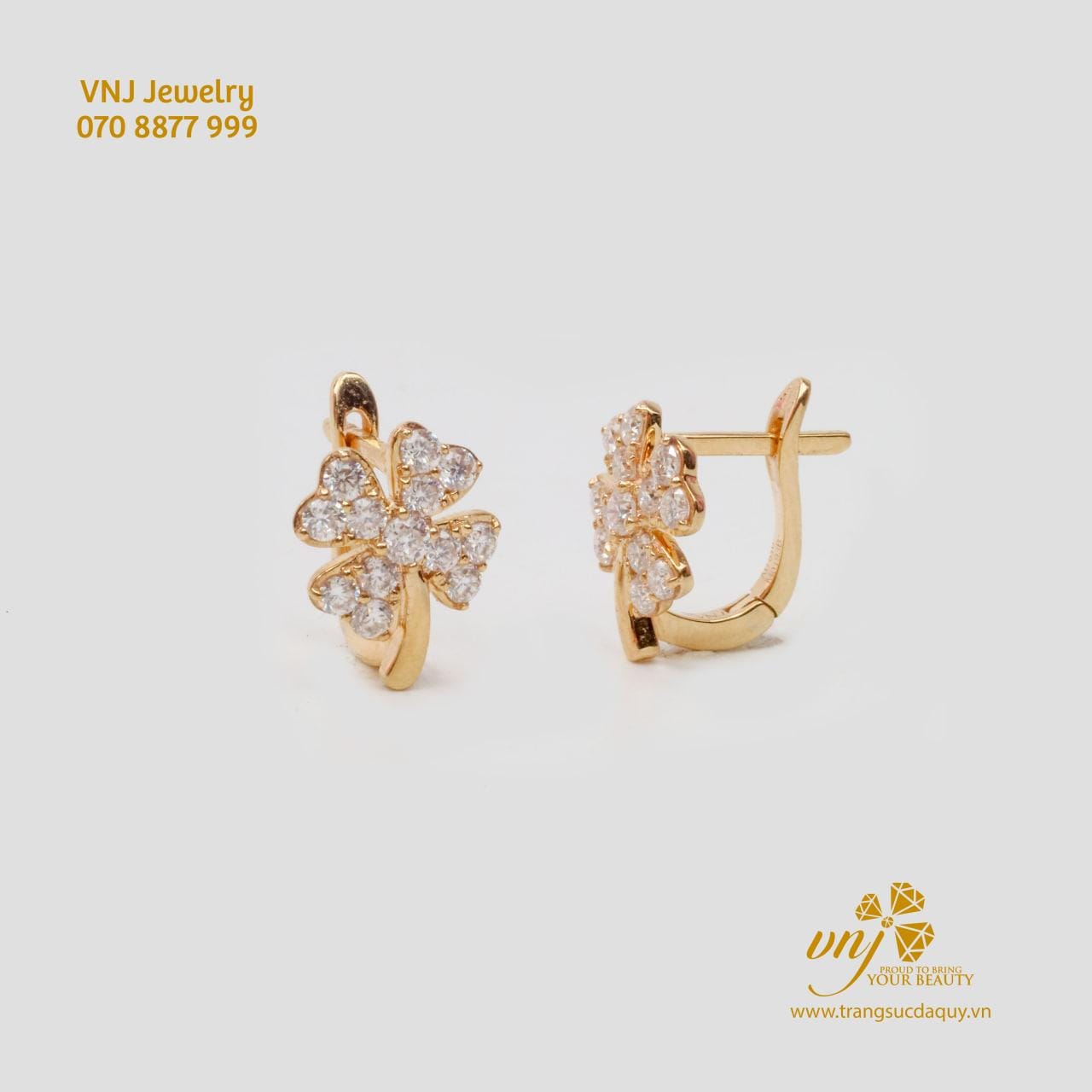 Bông Tai Kim Cương Cỏ 4 Lá BTKC21