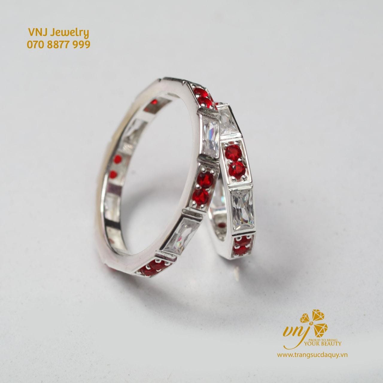 Nhẫn Cưới Ruby Mix Kim Cương