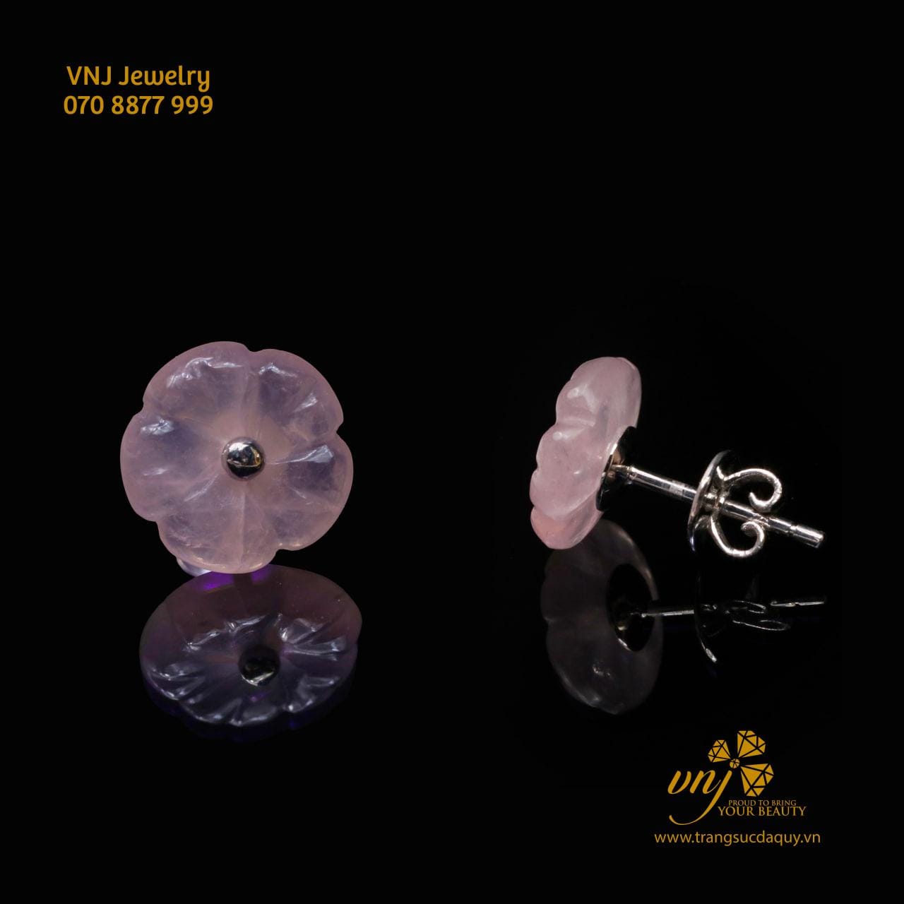 Bông Tai Hoa Thạch Anh Hồng (3)