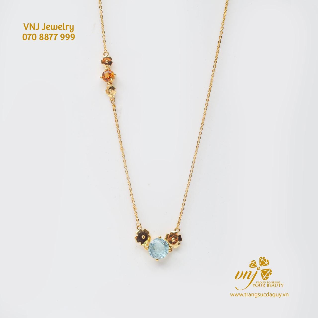 Dây Chuyền Aquamarine Mix Sapphire Vàng - VDA7
