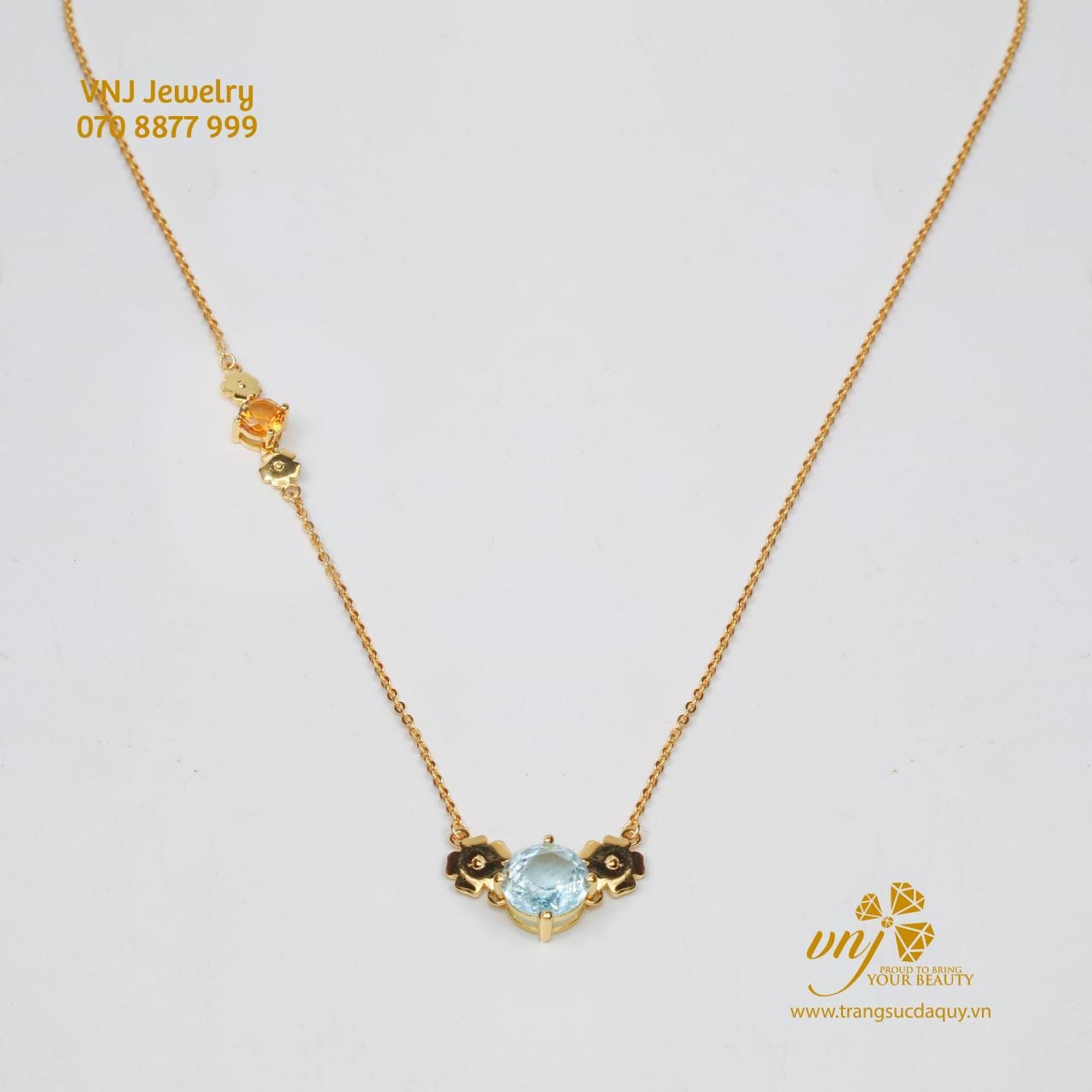 Dây Chuyền Aquamarine Mix Sapphire Vàng - VDA7