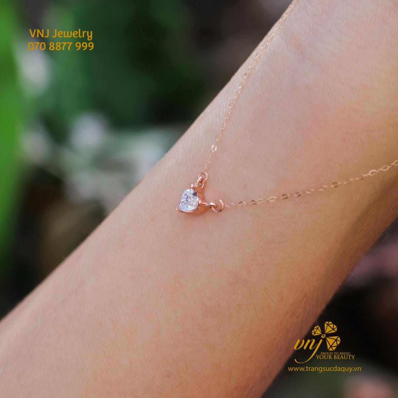 Mặt Dây Chuyền Kim Cương Trái Tim Vàng Hồng