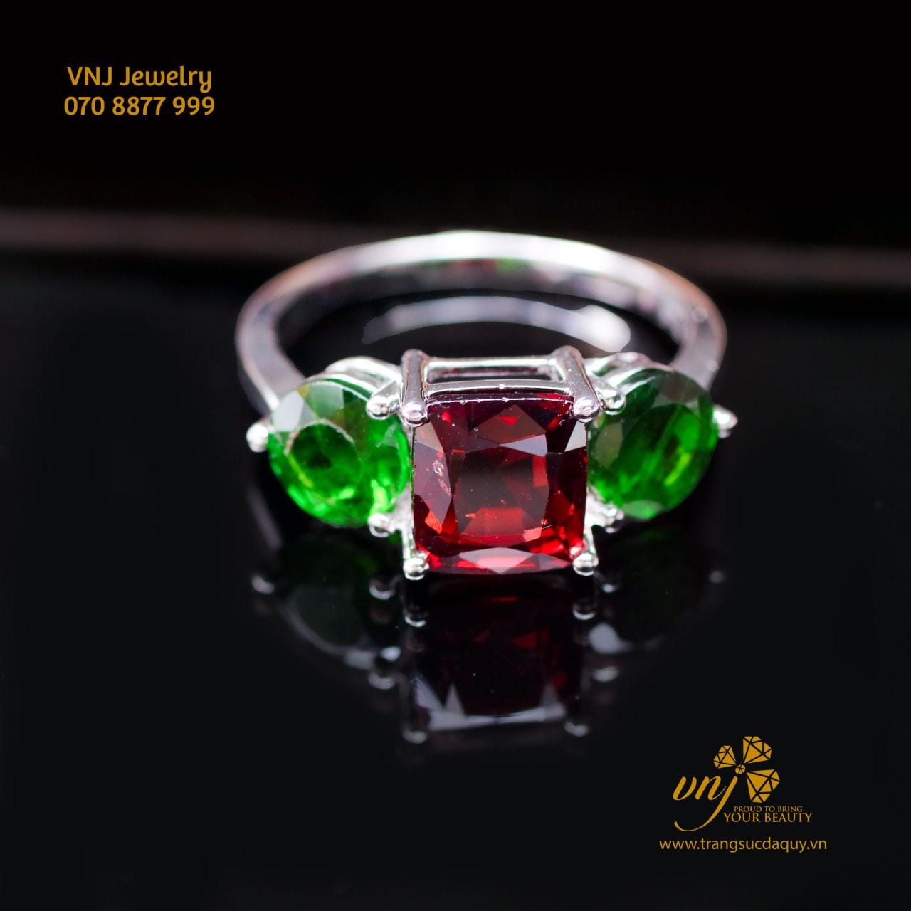 Nhẫn Garnet Xanh Mix Garnet đỏ